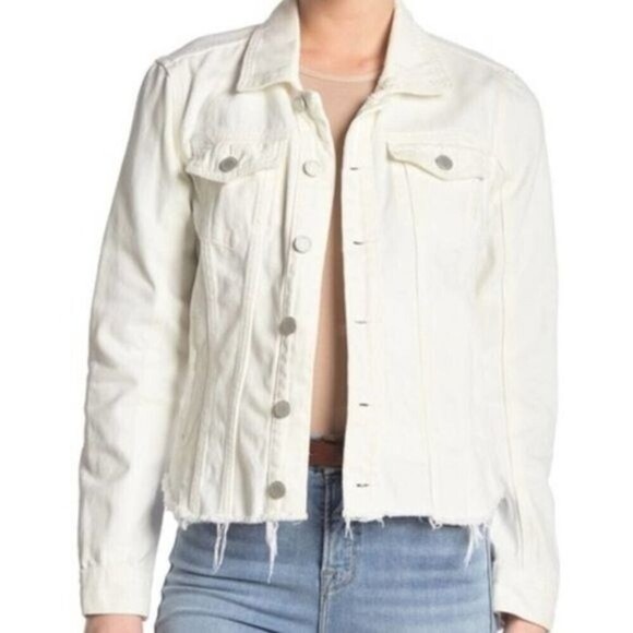 BLANKNYC Sharkbite Frayed Hem White Denim Jacket  - Picture 1 of 9